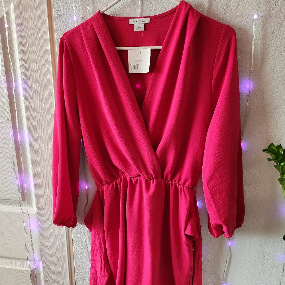 fraiche by J sz S Magenta Faux Wrap Dress with Satin Feel NWT